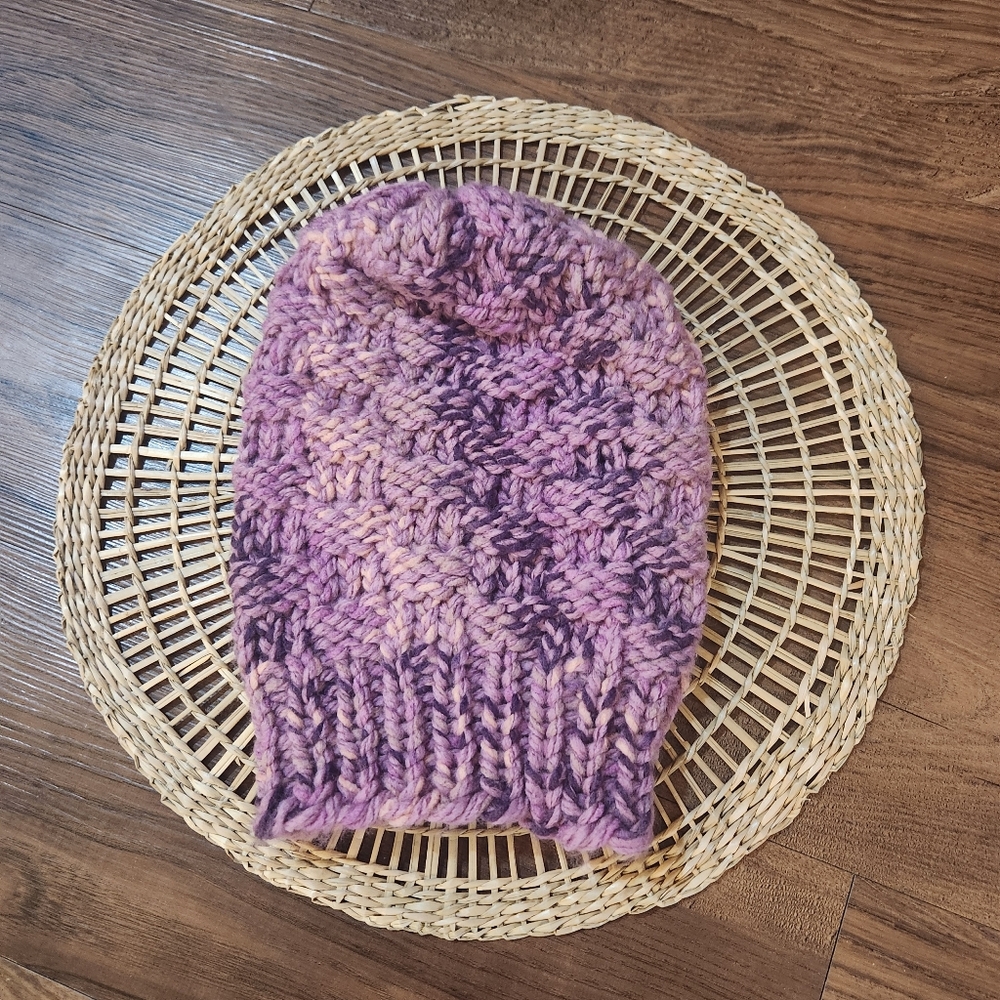 Purple Knit Beanie Handmade Cozy Hat